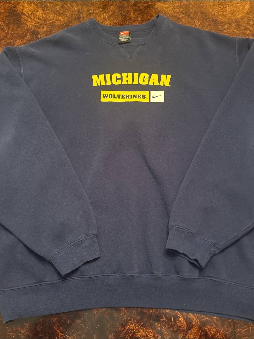 Nike Y2K Navy Crewneck Sweatshirt with Yellow Michigan Wolverines Logo